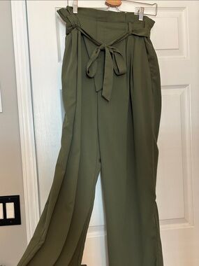 A New Day | Olive Green Paperbag Waist Tie Wide Leg Pants XL